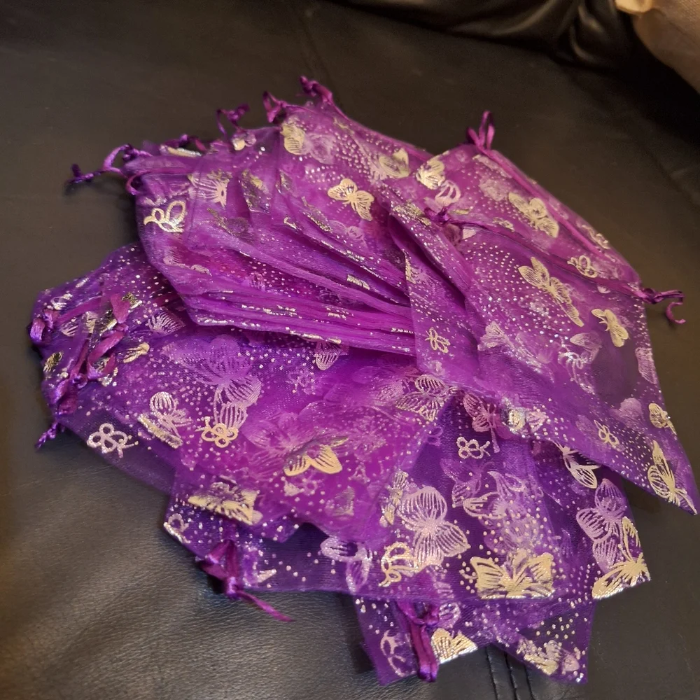 20ct. 3.5x4.5 Purple Organza Bags Silver Butterflies